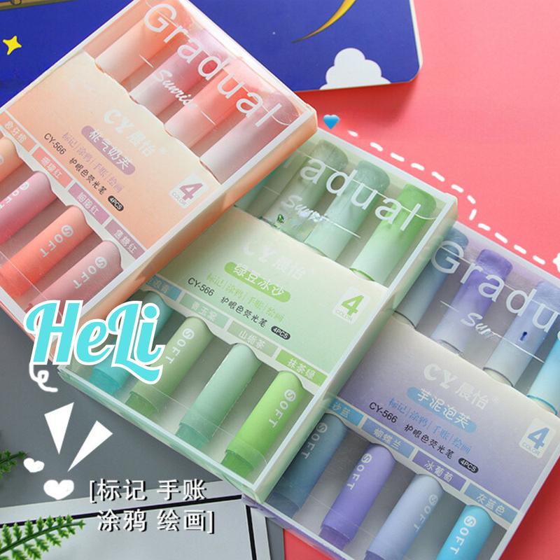 SET 4 BÚT HIGHLIGHT DẠ QUANG GRADUAL ĐÁNH DẤU NHIỀU MÀU SẮC