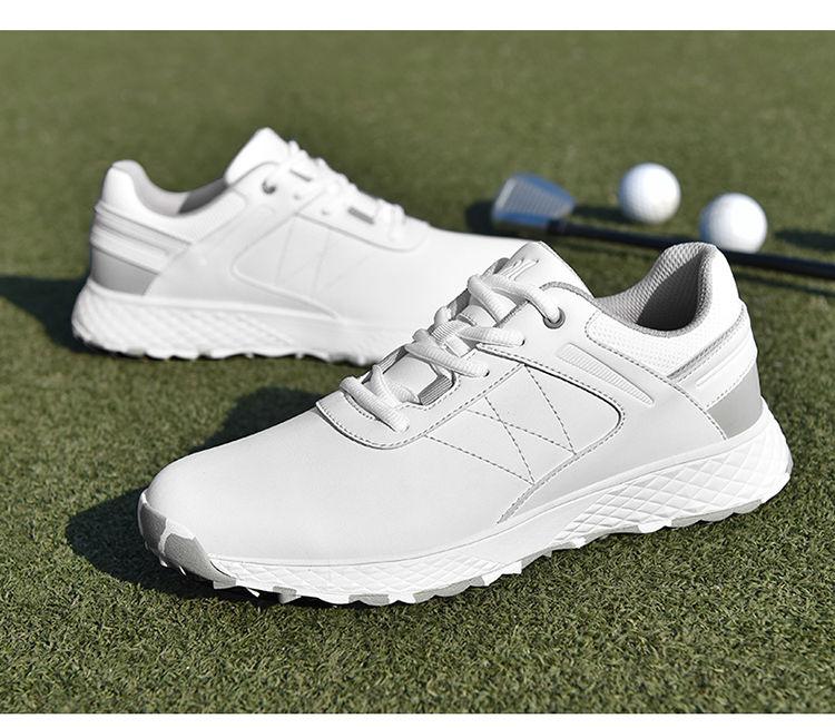 Product Introduction of New Golf Shoe Men and Women Couple Models White Shoes Fixed Studs Non-Slip Waterproof Professional Training Shoes Qx24025 24