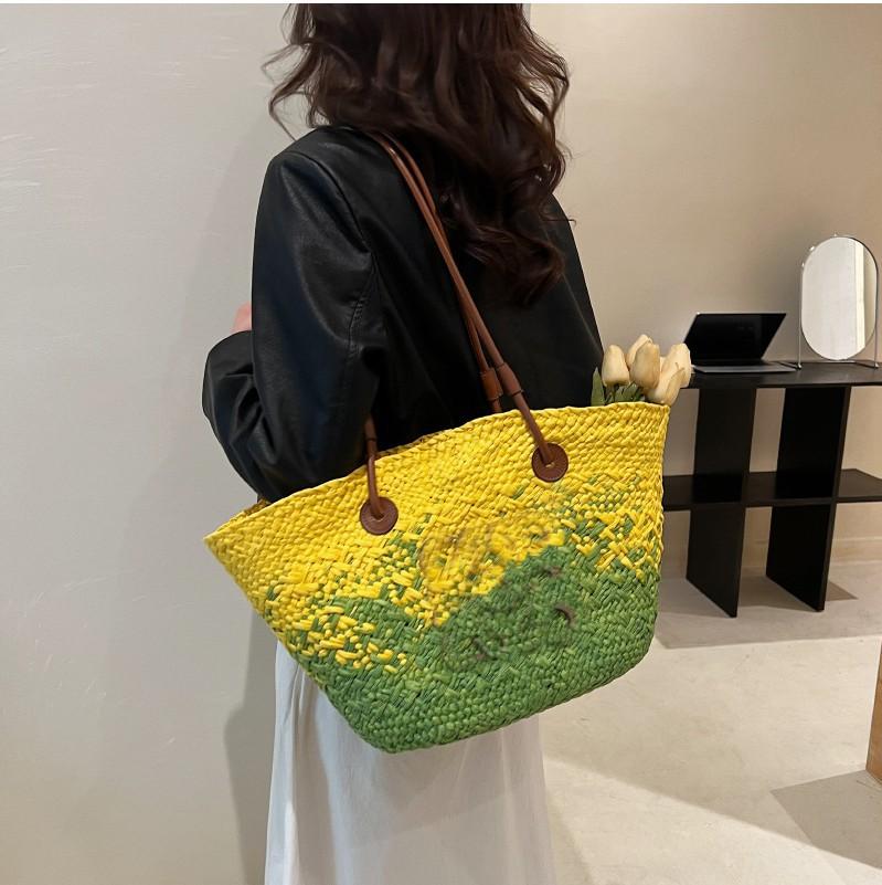Product Introduction of ify light luxury French Luojia big tote straw woven bag vacation style pastoral style bag high value design simple 5