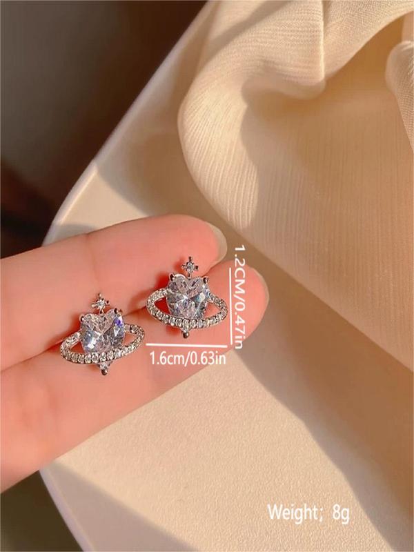 2024 New Style Heart & Planet Design Rhinestone Decor Stud Earrings, Elegant Jewelry for Women, Trendy All-match & Exquisite Jewelry for Birthday Gift 1