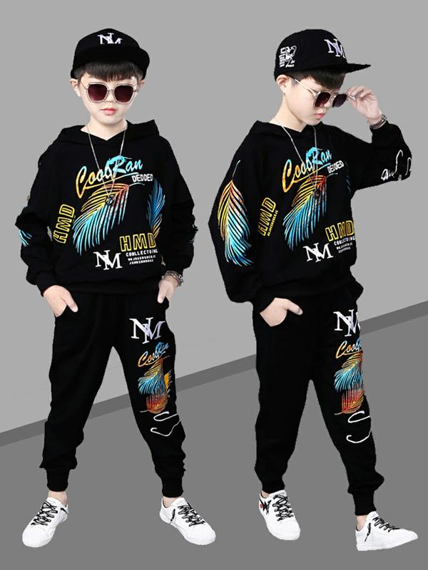 Bộ thu đông năm 2024 cho bé trai 17-45kg, bộ quần áo dài tay bé trai 5-14 tuổi mẫu NM in hình lá xanh có mũ liền áo, chất da cá dày dặn, giữ ấm tốt,may kĩ. DL Fashion.