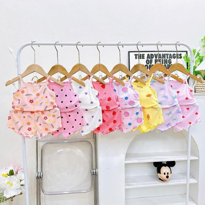 Combo ( 5 bộ tặng 1 )bộ HAI DÂY cho bé gái chất tăm lạnh mềm mát mặc mùa hè cho bé 4-16 kg 3