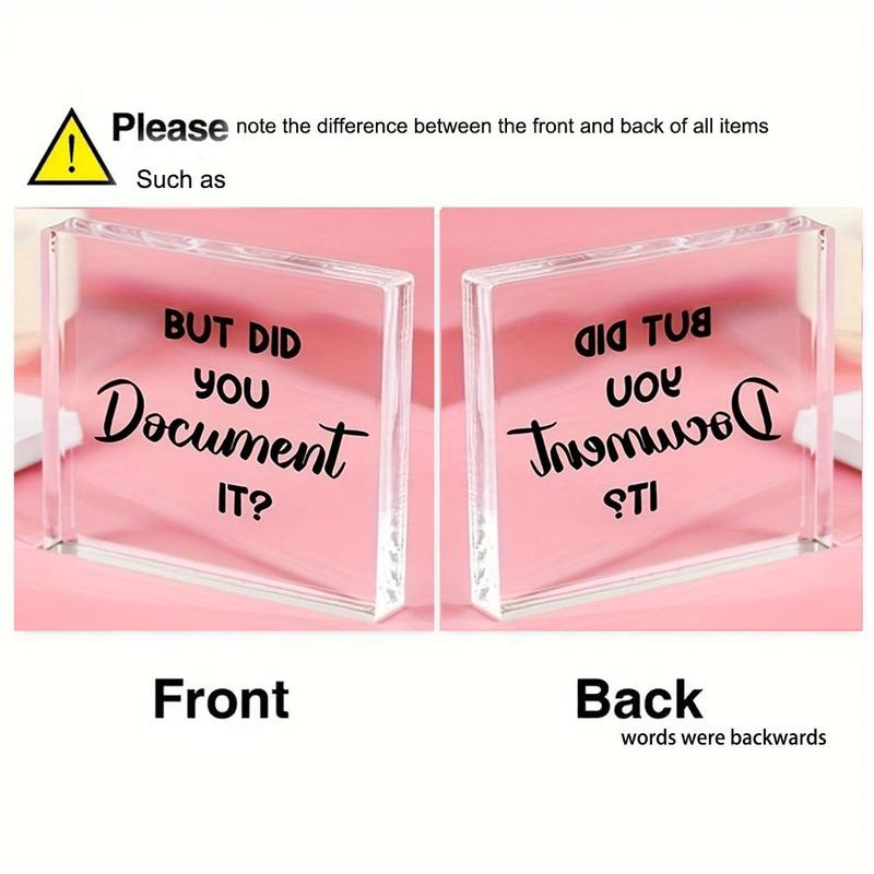 Square Acrylic Ornament, 1 Count Funny Letter Pattern Decorative Ornament, Desk Decoration for Home Office, Gift for Friends, Colleagues and Employees 4