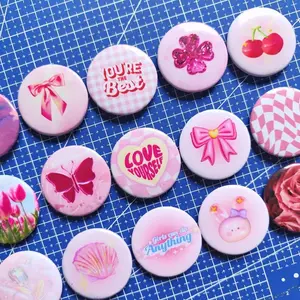 JHON - Pin Button Pink Aesthetic 44 mm Glossy Aksesoris Tas Lucu