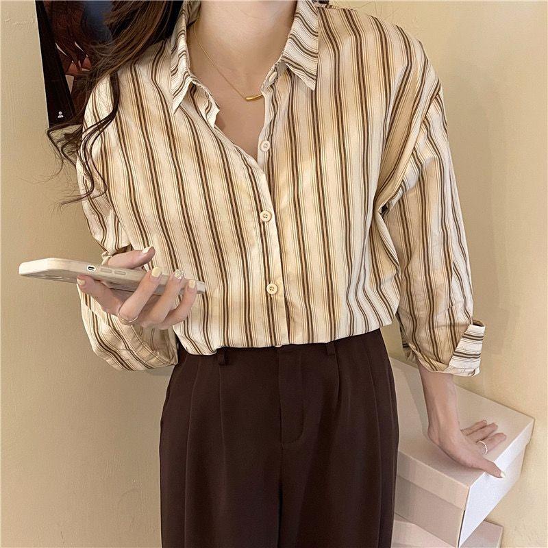 Product Introduction of Áo Sơ Mi Sọc Dọc, Dành Cho Nữ, Bộ Đồ Mùa Thu, Áo Sơ Mi Lớp Cơ Sở Bên Trong, Áo Sơ Mi Áo Bó Sát Sang Trọng, Đầu Thu 2022 Hàng Mới Về 12