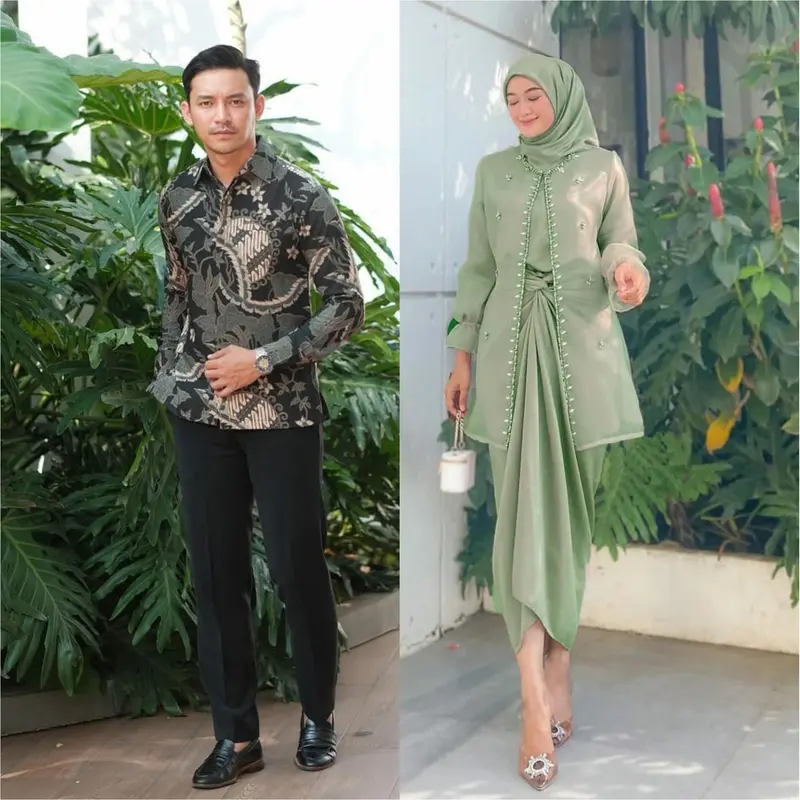 Baju batik couple pasangan lamaran wisuda tunangan kekinian oneset clarisa jemma organza polos wanita terbaru ootd engagiment rok lilit 4