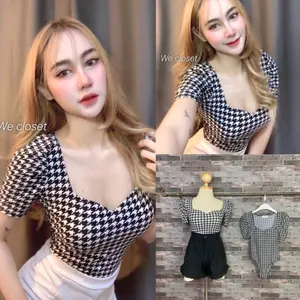 atasan bodysuit tangan pendek cotton streach Wanita Santai Santai