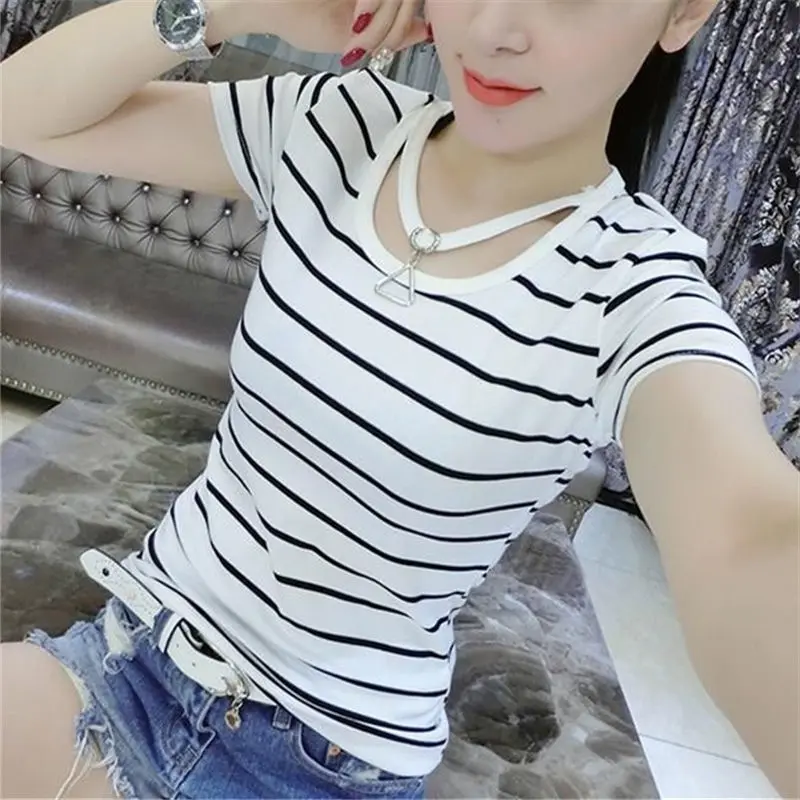 Áo Thường Ngày Cho Nữ, Áo Cánh Sọc ngắn Tay Áo, Áo Thun Nữ Áo Sơ Mi Ngắn Dáng Ôm