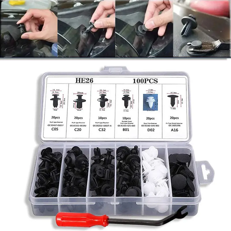 Kẹp Chốt Tự Động, 100 Cái, Kẹp Hỗn Hợp, Bộ Giữ Đẩy Thân Xe, Chốt Đinh Tán