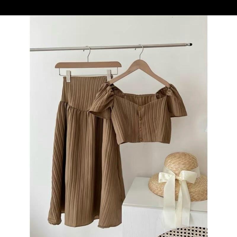 Sét áo kiểu mix chân váy xoè dáng dài chất đũi gân - Shopgaoxinh - Women, Nữ 4
