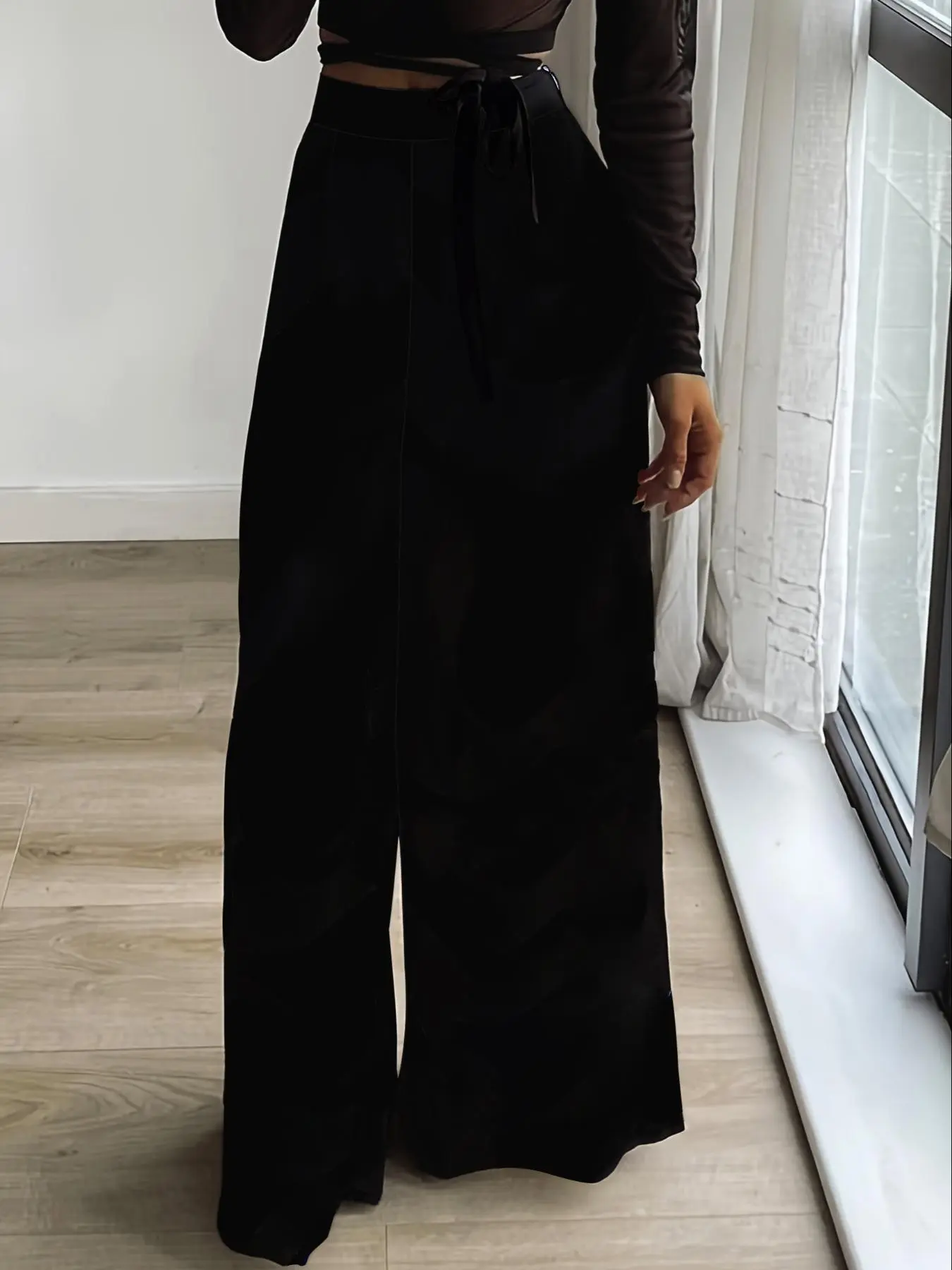 Women's Solid Wide Leg Pants, Casual Comfy Trousers for Daily Wear, Ladies Bottoms for All Seasons