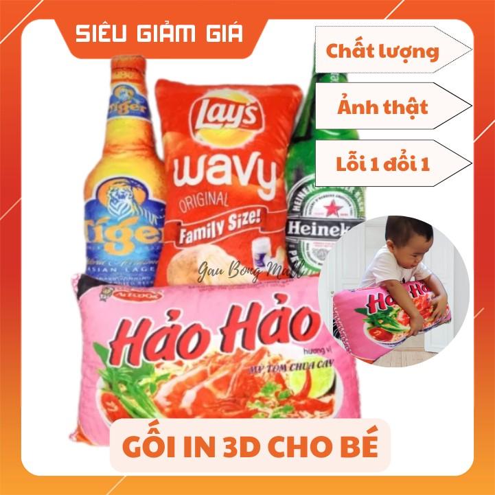 Gối ôm in 3D ngộ nghĩnh cho bé 45cm, gấu bông hình bim bim, snack, gấu bông mì gói độc lạ