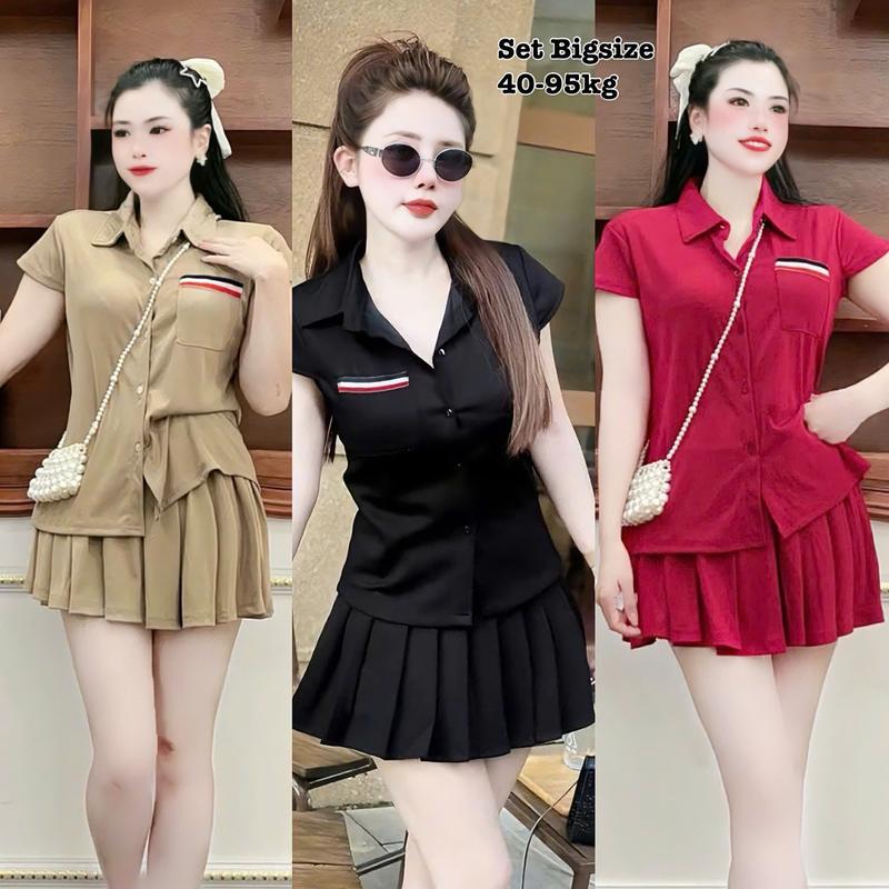  Thời Trang Bigsize - Set Bộ Váy Bigsize Thun Tăm Nhí Thái Cao Cấp cổ bẻ Hot Hit Nữ Cao Cấp Xinh Đẹp Áo Kiểu Sơ Mi Sang Trọng Dễ Thương Cho Nàng Chuppy Giá Rẻ 40-95kg Én Nhỏ Có Bigsize Nhung Đen Voi Kem Tím - 2429 