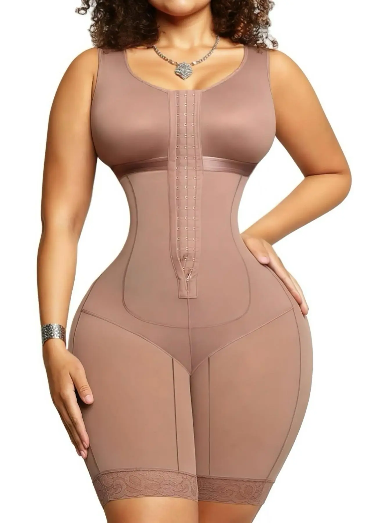 Women's Solid Color Hook & Eye Front Shapewear Bodysuit, Adjustable Buckle Tummy Control Shaper, Women's Shapewear for Daily Wear, Highwaist Girdle