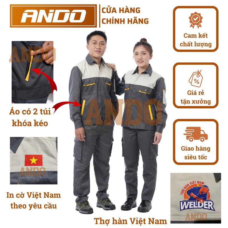 [TÚI KHÓA HÔNG] Quần áo bảo hộ lao động AD01K, chất kaki 3/1, áo 2 túi sườn khóa kéo tiện dụng, in đồng phục kỹ sư, công nhân, công trình, lá cờ, thợ hàn Việt Nam Menswear Có Túi