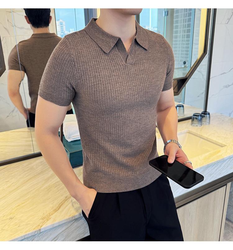 Product Introduction of Áo Polo, Mỏng Vừa Vặn, Phong Cách Thường Ngày, Không Nhăn, Thời Trang, Thiết Kế Đơn Giản, Màu Trơn ngắn Tay, Cổ Áo bẻ xuống, Làm Bằng Dệt Kim, Thích Hợp Cho Mùa Hè, Không Khí Tươi Mới, Phong Cách Nam 16