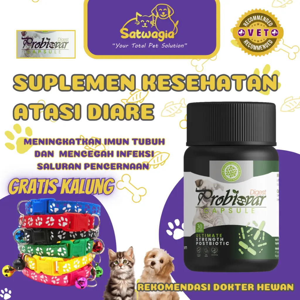 Satwagia - Probiovar Suplemen Probiotik Anti Diare Anti Muntah Kucing Anjing Rekomendasi Dokter Hewan