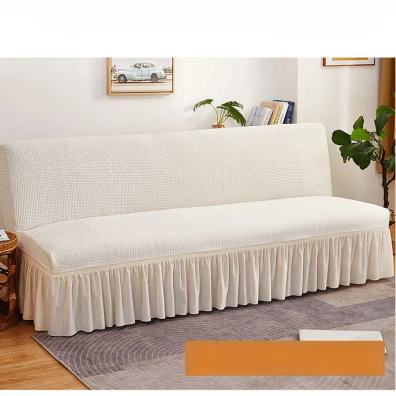 Bọc Giường Sofa, Jacquard Waffle Co Giãn, Màu Trơn Với Váy, Bọc Ghế Sofa Không Tay 6