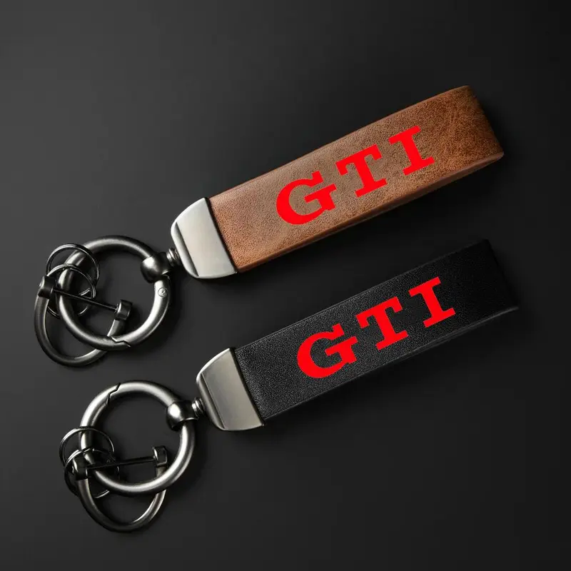 Car Keychain, PU Leather Car Keychain, Simple Design Car Interior Decoration Accessories for VW GTI Badge Golf 3 4 5 6 7 8 MK3 MK4 MK5 MK7 MK8 Rline GTE 5