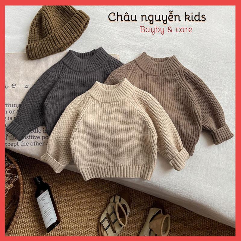  Áo len trơn cổ cao chất liệu len mềm mại dày dặn phong cách hàn quốc cho bé trai bé gái hàng QC Châu nguyễn kids 