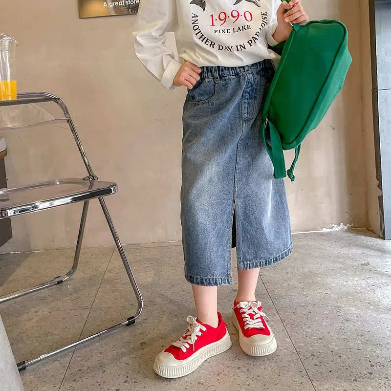 Váy Denim, Cho Bé Gái, Bộ Sưu Tập Mùa Xuân Và Mùa Thu, Cỡ Trung Bình Và Lớn, Váy Mùa Hè Cho Trẻ Em, Váy Lớn Cho Trẻ Em, Chiều Dài Mùa Hè, Phiên Bản Học Sinh, Hàng Mới Về 0