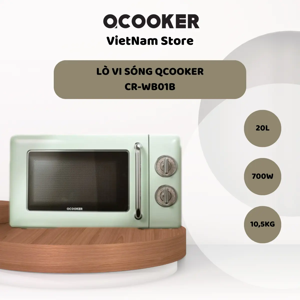 Lò vi sóng lò nướng cổ điển Qcooker phong cách vintage dung tích 20L 700W