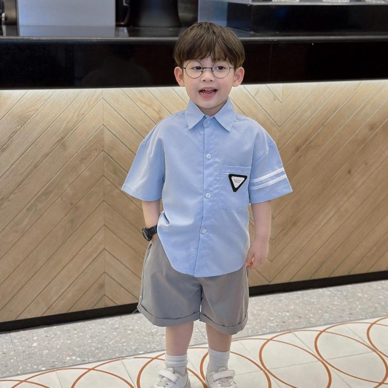 Sét áo sơ mi cộc tay + quần thô mềm cho bé trai size 15kg-35kg