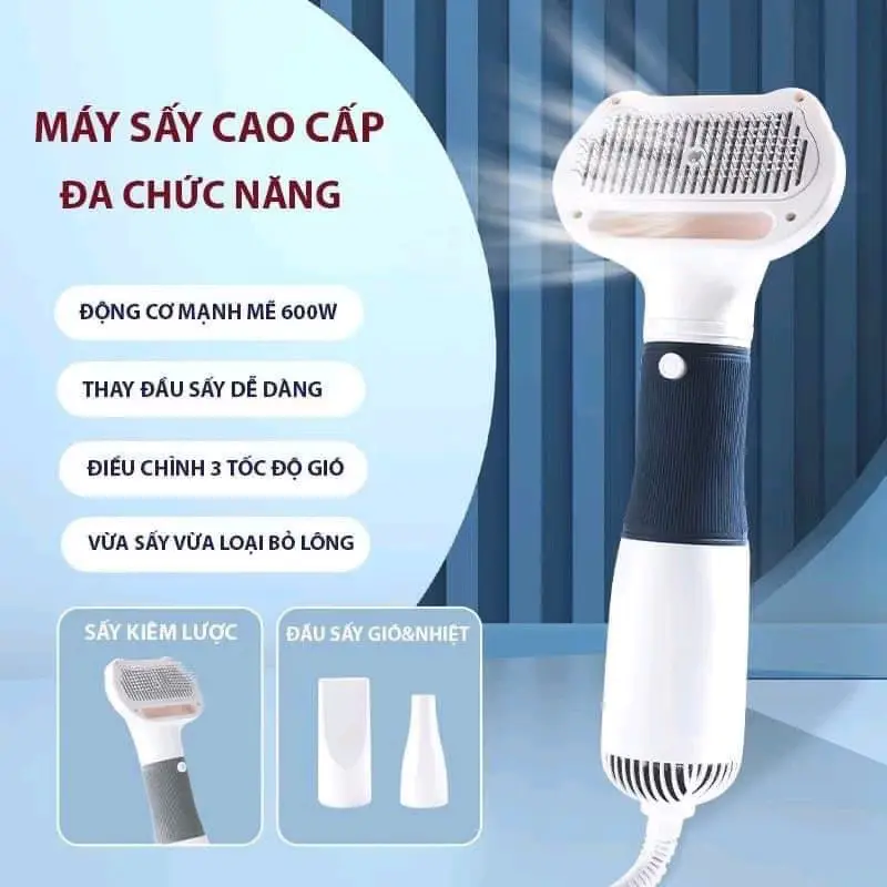 Máy sấy lông chó mèo đa năng 3 IN 1, công suất 600W, sấy lông thú cưng kiêm lược chải - MINIMAL Pet