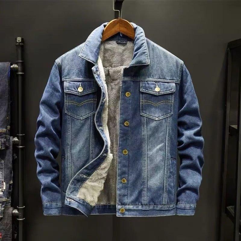 Áo Khoác Độn Lông Cừu Dành Cho Nam Giới Dài Tay Nhiều Túi Có Thể Mặc Ngoài Trời Ve Áo Áo Khoác Denim Một Hàng Cúc Mùa Đông 