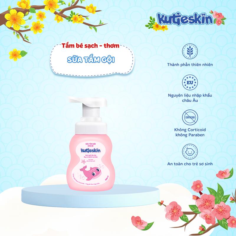 Sữa Tắm Gội Kutieskin 200ml Cho Bé: Tắm gội toàn thân, an toàn lành tính phù hợp với mọi loại da bé
