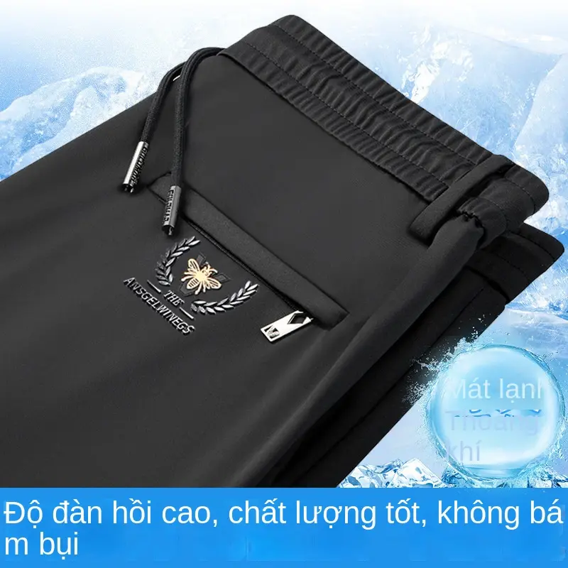 Quần Dài Lụa Lạnh Cao Cấp, Co Giãn, Quần Thường Ngày Cho Nam, Thích Hợp Cho Nam Giới Trẻ Trung Và Trung Niên, Eo Co Giãn, Dáng Rộng, Thể Thao, Mỏng, Quần Ống Đứng