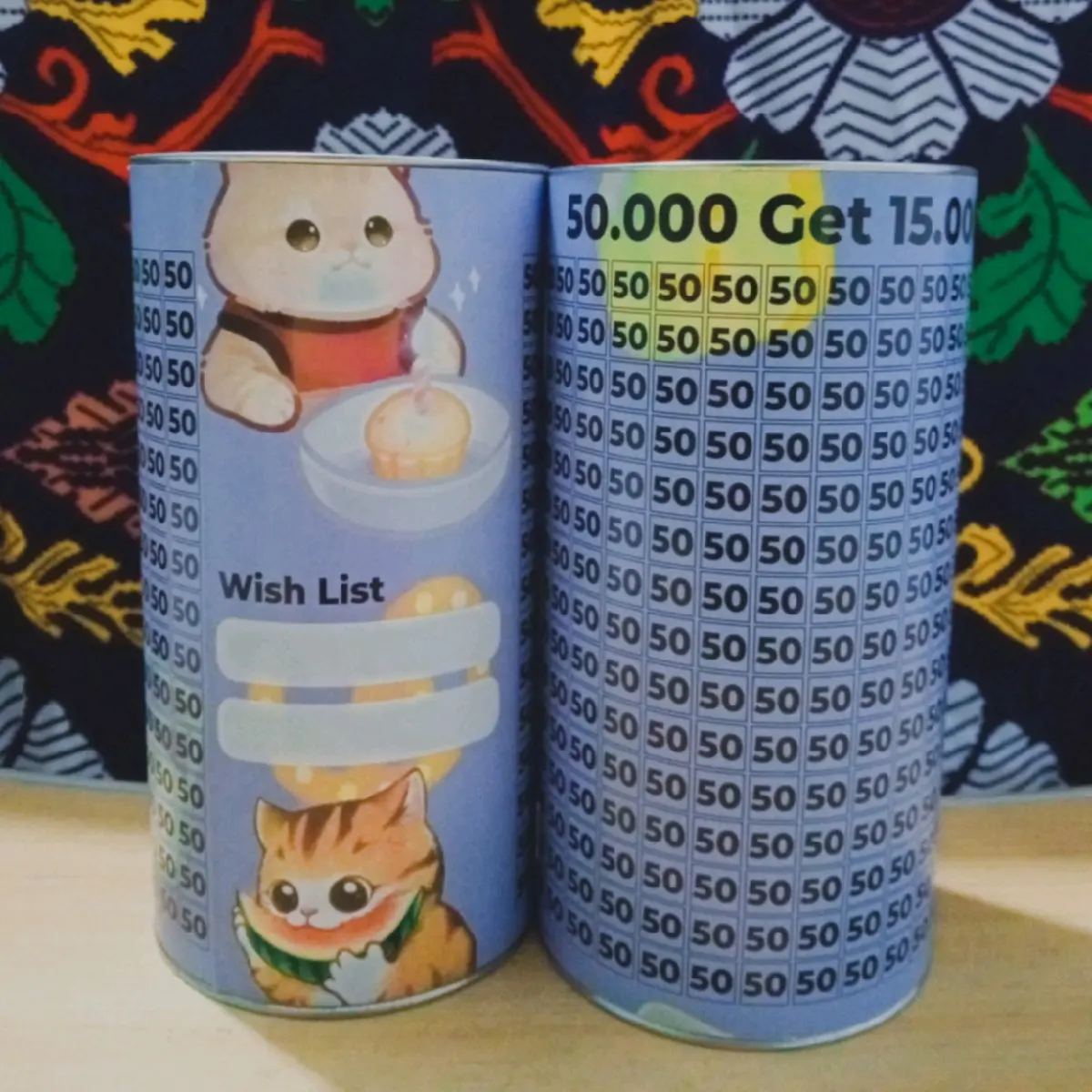 Celengan target 50k get 15jt ukuran M tinggi 17cm Diameter 8,5cm