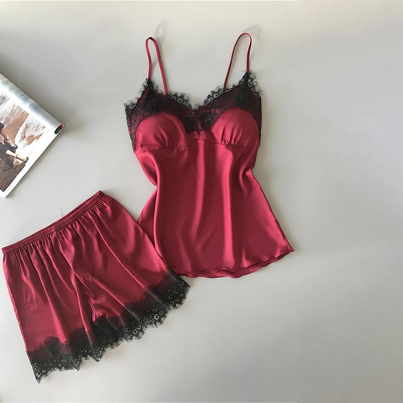 Product Introduction of 1 Set S/M/L/XL/2XL Lace Pajamas Suit Women V-Neck Sleepwear Lingerie Casual Nightwear 20