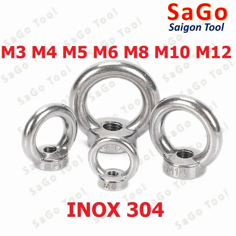 Bulong móc cẩu âm, bulong tai cẩu âm INOX 304 size M3 M4 M5 M6 M8 M10 M12