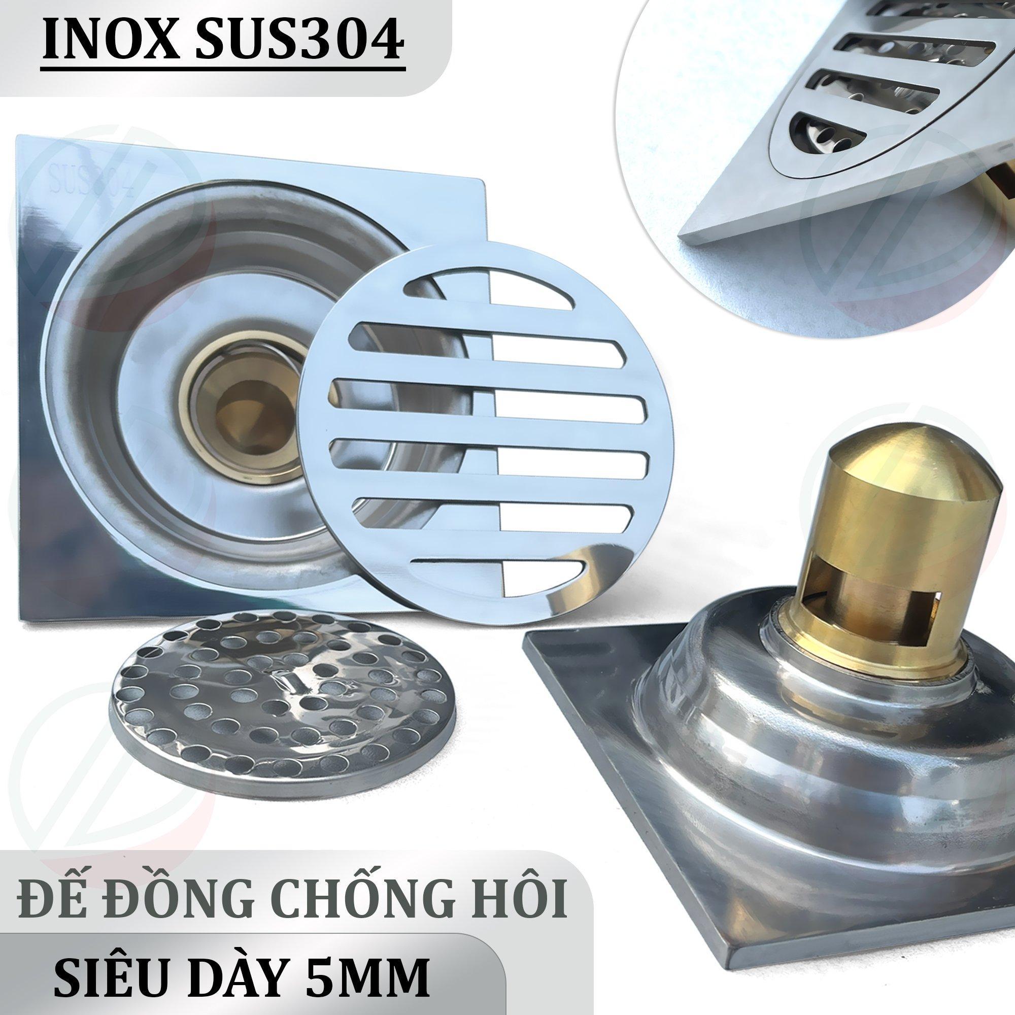 Hố Ga Phểu Thoát Sàn Chống Hôi Inox 304 Đế Đồng Thau - Siêu dày 5mm, cơ chế chống hôi, chống côn trùng thông minh