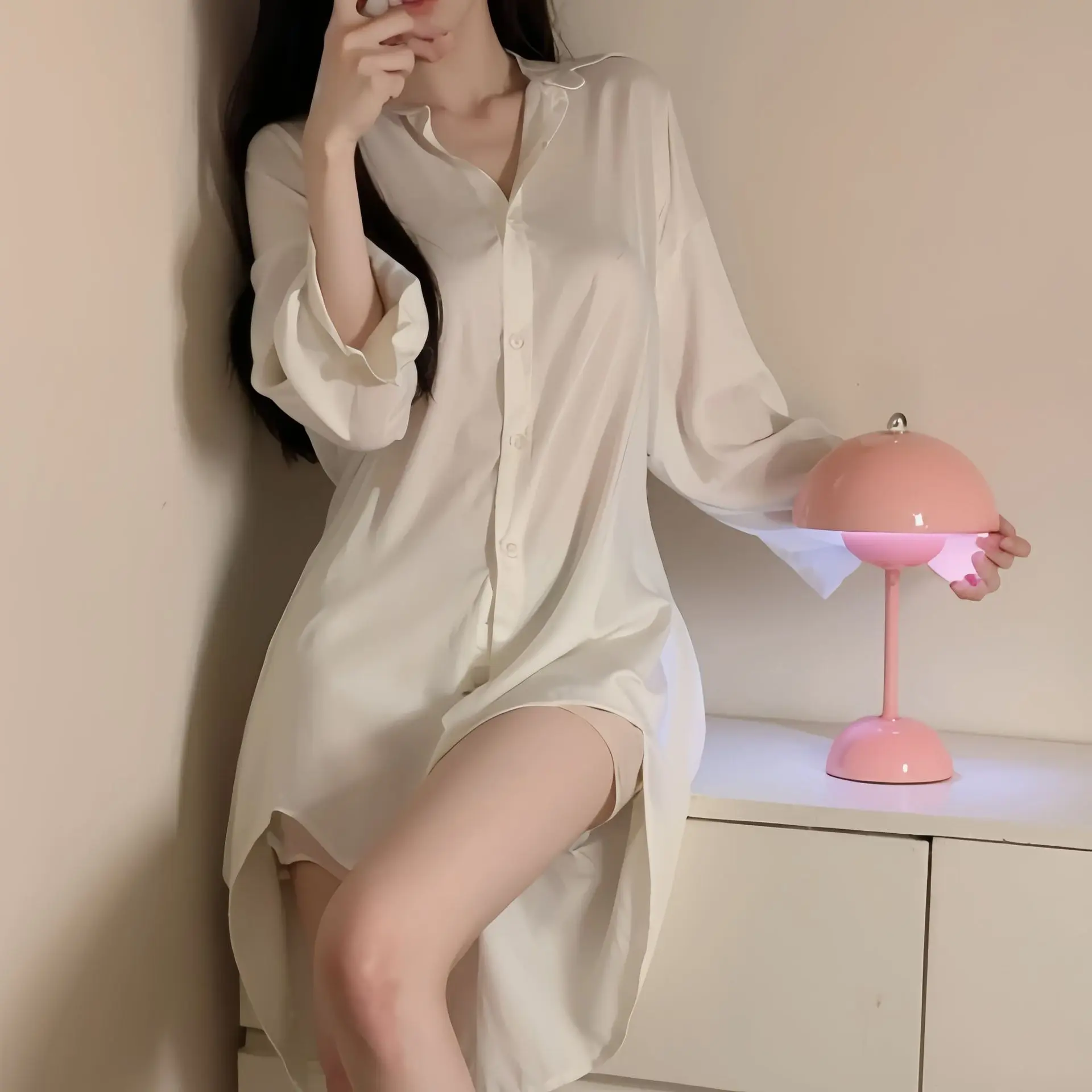 Ladies shirt short dress sexy long sleeve nightgown women Loungewear Nightwear