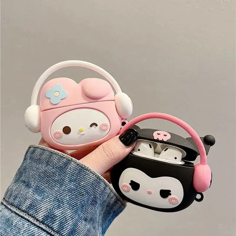 Cartoon 3D Kuromi My Melody Earphone Case For Airpods 1 2 3 Pro For Airpods Pro2 Case Cute Cover Earphone Protective Keychain
