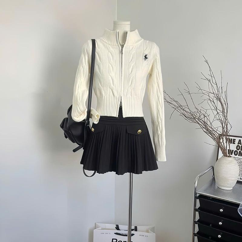 Áo Khoác Len Vặn Thừng Khoá Kéo 2 Đầu Thêu Hình.Chất Len Thừng Phom Ngắn Dáng Croptop. Phong Cách Trẻ Trung,Huyền Thanh Shop Nữ Women Top 6