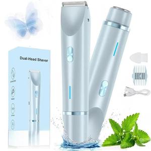 女性用2 in 1電動ムダ毛除去ツール、デュアルヘッド電動カミソリ、ボディ＆フェイシャルシェーバー、防水仕様でウェット/ドライ使用可能トリマー