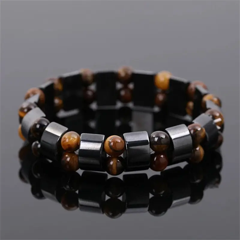 Double Layered Hematite Tigers Eye Bracelets for Men Black Tiger Eyes Beads Bracelet Women Natural Energy Stone Anklets Jewelry