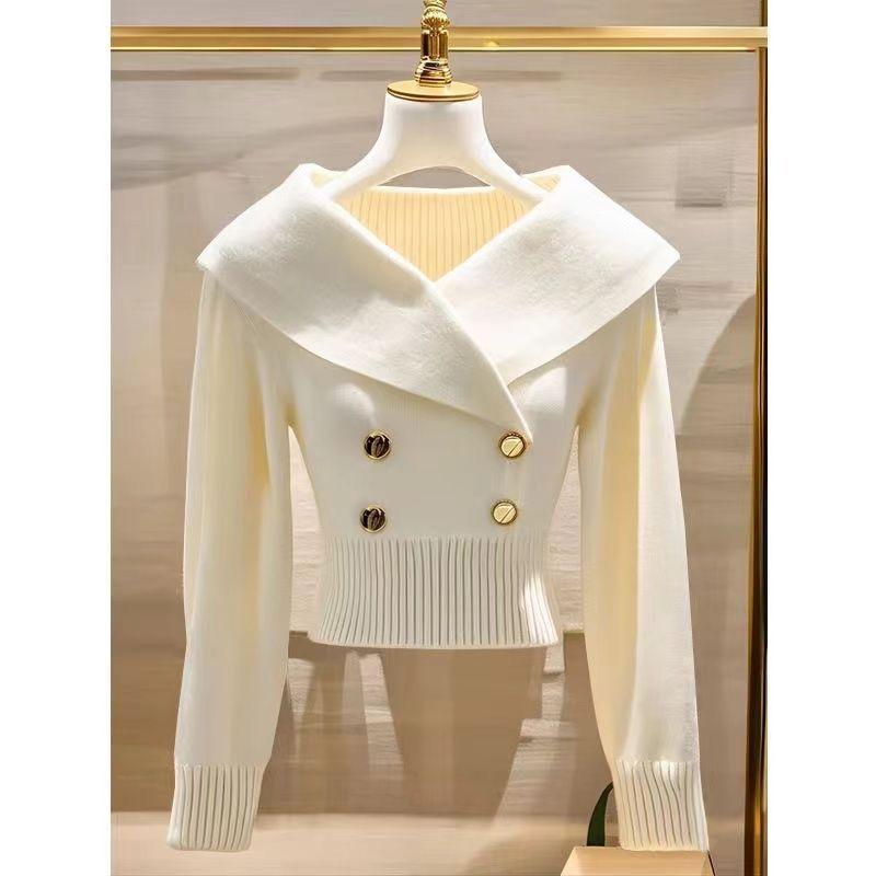 Product Introduction of Áo Len Cổ Bẻ Lớn Màu Trắng, Phong Cách Cổ Điển, Dành Cho Nữ, Thời Trang Và Phong Cách, Bó Sát Eo, Áo Len Bó Sát Thích Hợp Cho Mùa Thu Và Mùa Đông, Năm Phát Hành 2024 8