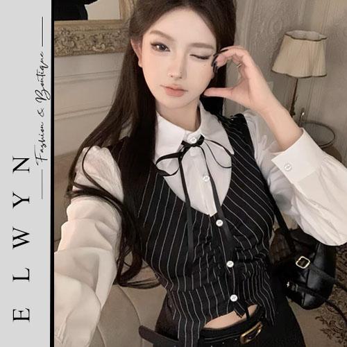 Áo sơ mi dài tay ôm eo phối kẻ màu siêu tôn dáng  ELWYN EL121