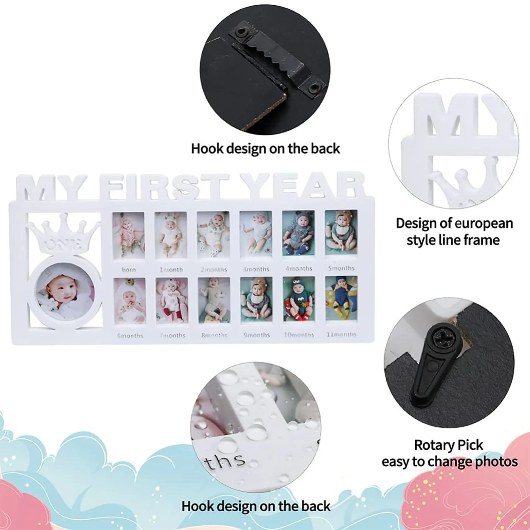 (Shopping)1 Pcs Combination Photo Frames Baby Pictures Display Plastic Photo Frame Kids Growing Memory Gift(FL)