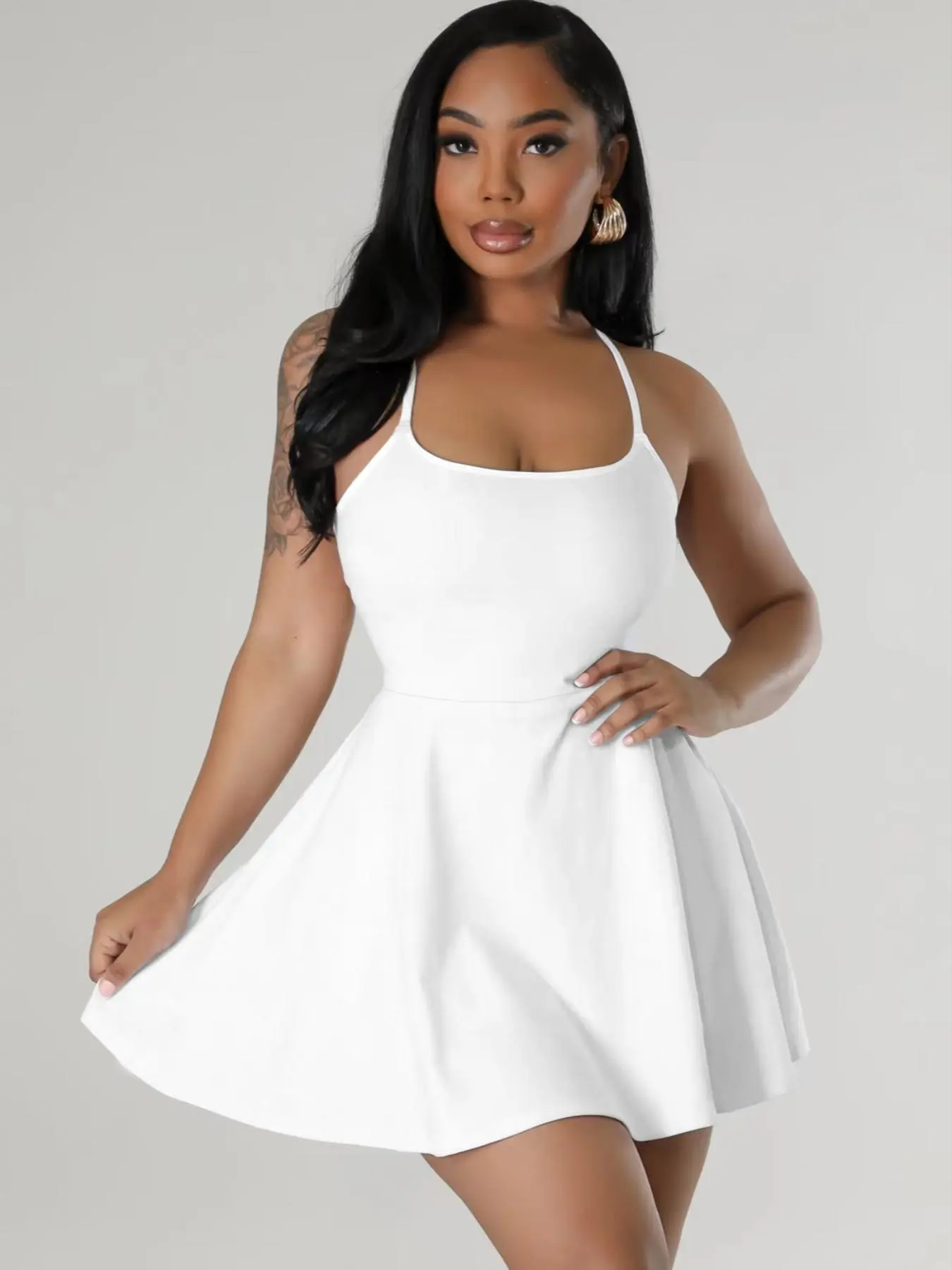 Women's Plain Criss Cross Back Cami Dress, Elegant Sleeveless Spaghetti Strap A Line Short Dress for Party Holiday, Ladies Clothes for All Seasons