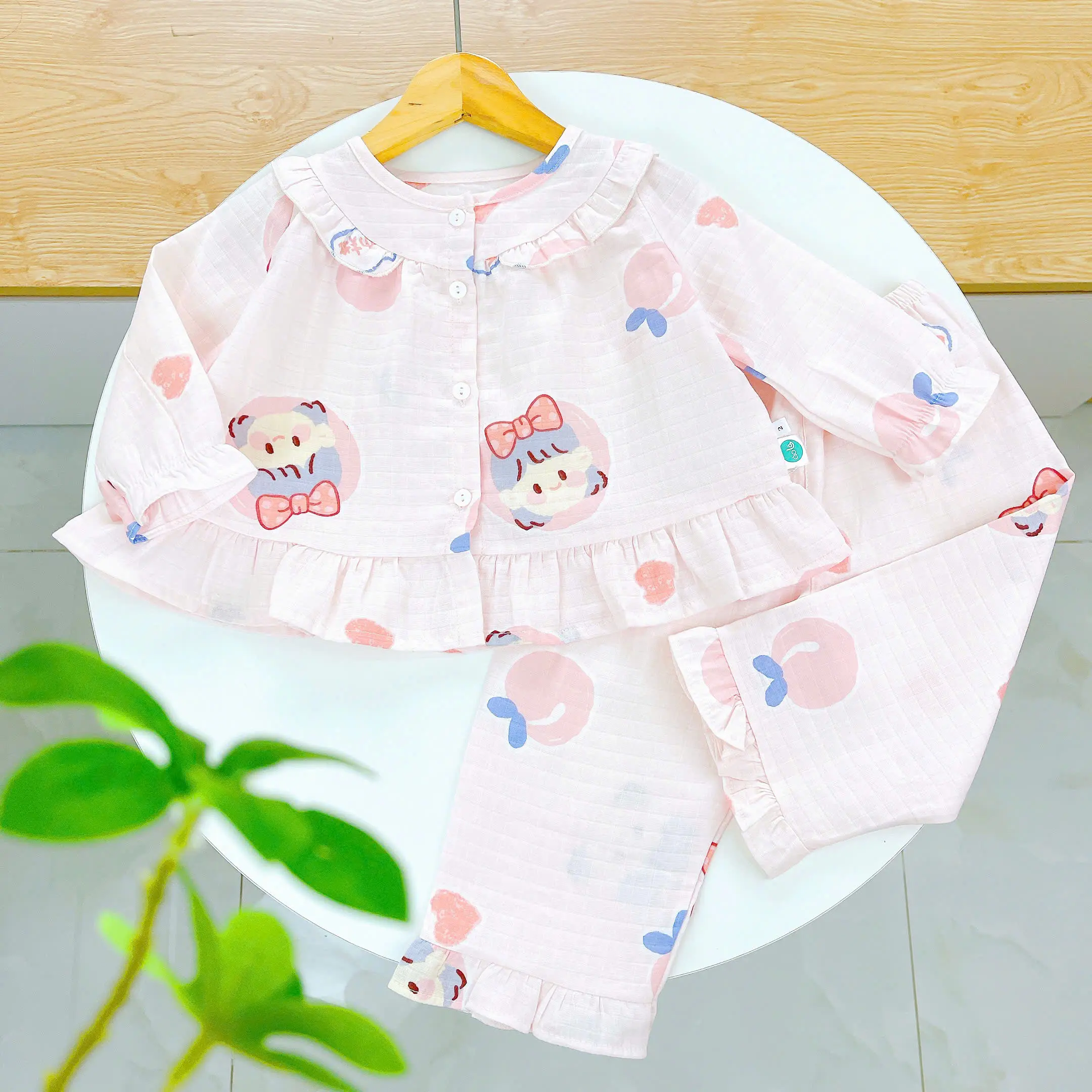 Pijama cho bé gái dài tay mặc ngủ điều hòa babydoll Áo Lá Homewear A050, đồ ngủ trẻ em vải xô đũi cotton