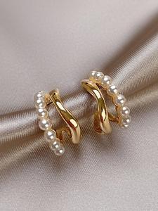 Aros decorados con perlas falsas, aretes a la moda para mujer, uso diario, joyería comodín y exquisita para regalo de cumpleaños