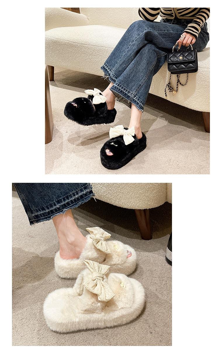 Product Introduction of Korean Style Fluffy Slippers Women's Outdoor Wear Winter Home Non-Slip Dormitory Cotton Slippers Thick Bottom Increased by Insulated Cotton-Padded Shoes Footwear Flipflop 9