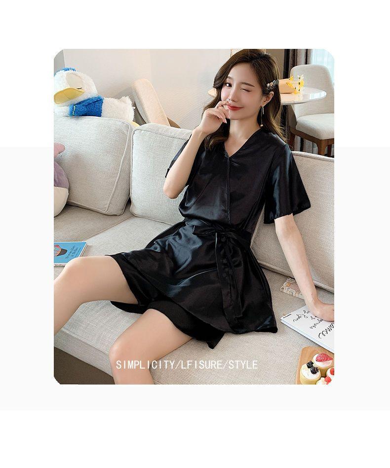 Product Introduction of Pajama women's summer short sleeved two-piece set, ice silk sweet Japanese style can be worn outside, spring and autumn home clothes, summer imitation silk Nightwear Womenswear Lingerie Loungewear Homewear Pjs Basic Minimalist 20