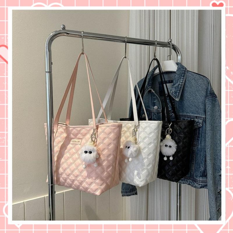 TẶNG GẤU XINH Túi xách nữ công sở đeo vai thiết kế ô trám kèm bông thanh lịch K221 Tote Da Bag Kem Chữ Nhật