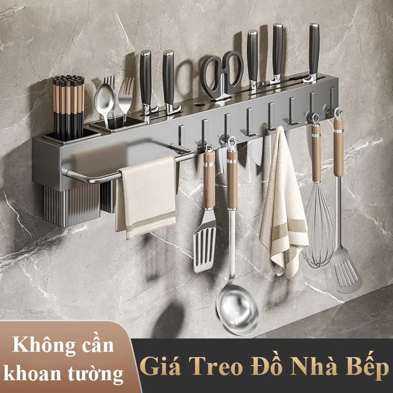 Giá treo đồ nhà bếp HOMELOVE Giá để dụng cụ nhà bếp dao kéo ống đũa muỗng thanh treo giẻ lau bếp và móc treo nồi vá xẻng Kitchen